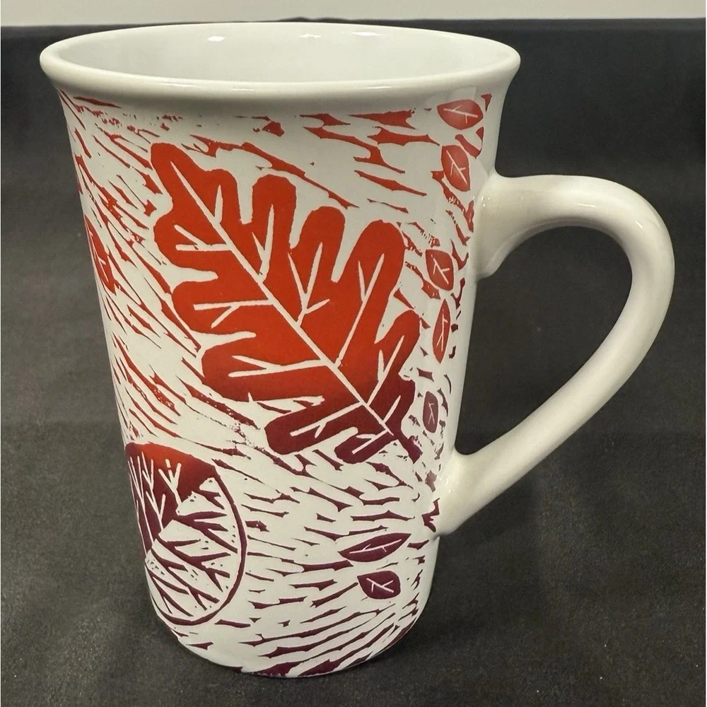 Starbucks Coffee Mug 11oz White Red Autumn Leaves Fall Seasonal VTG